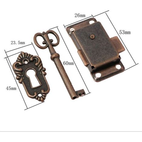 3 Serrures de Meuble Antiques, Serrure de Meuble Vintage avec Clés et Vis, 53x26mm pour Armoires, Coffres, Boîtes aux Lettres et Boîtes à Outils (Bronze) (1/3)