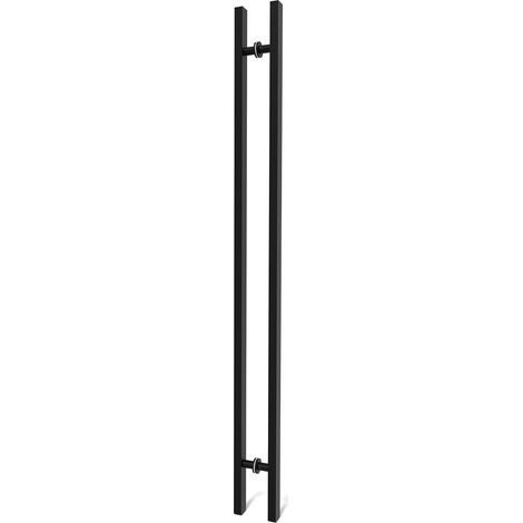 Poignée de Porte Coulissante 150 cm, Noire Mate, Carrée Acier Inoxydable 304 Robuste, Entraxe 120 cm, Pour Portes de Grange, D’Entrée, Coulissantes et Extérieures de 2-5 cm (1/5)