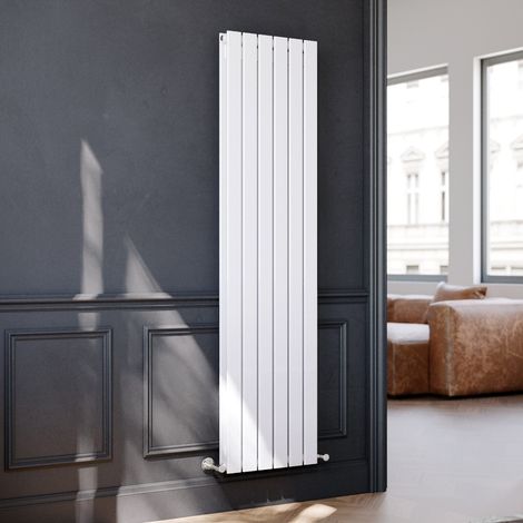 ELEGANT 1800 x 452 mm White Vertical Column Radiator Double Flat Panel Heater For Bedroom + Anthracite Thermostatic Radiator Valves (1/5)