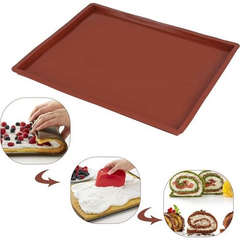 Moule Genoise Rebords 37.5x30x1.8cm Silicone Tapis Cuisson anti-débordement Tapis a Rouler Genoise Silicone Rectangulaire Moule Genoise Plaque Haut
