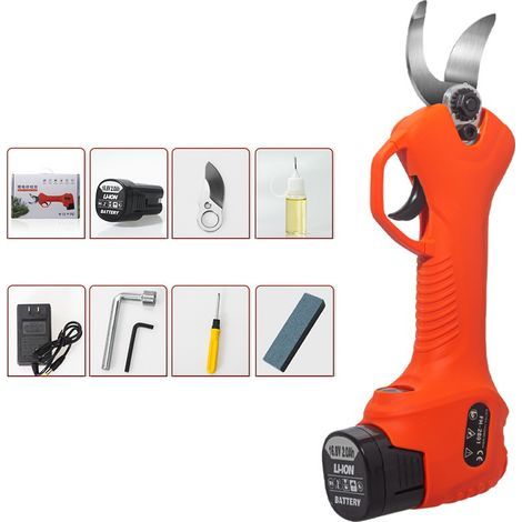 Battery-powered pruning shears, electric pruning shears, cordless electric branch scissors with brushless motor, 1 pack, 2Ah lithium rechargeable, 25 mm cutting diameter (Orange) (1/5)