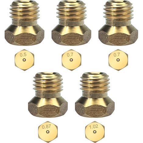 Lot de 5 gicleurs gaz butane en laiton 0,5/0,7/0,87/1,02 mm pour plaque de cuisson – Buses injecteurs GPL remplacement facile (1/5)