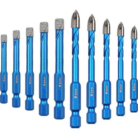 10pcs Diamantbohrer 6mm,Sechskant-Schaft Diamant Lochsäge Bohrer Set für Feinsteinzeug Keramik Stein Granit Marmor (1/5)