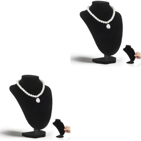 Soporte de exhibición de joyas de plástico negro con forma de busto (2 unidades) (1/5)