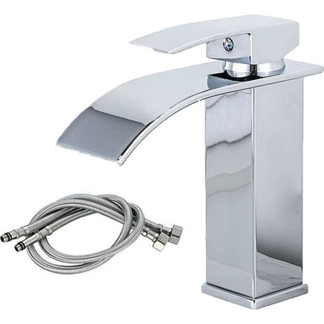 Robinet cascade à bec incurvé pour salle de bain, mitigeur en laiton, eau chaude et froide disponible (1/5)