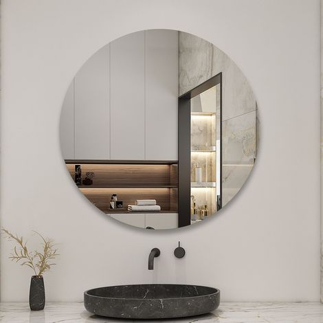 Acezanble Wall Mounted Bathroom Mirror, Frameless Bathroom Mirror for Wall, Round Vanity Mirrors 60x60 cm
