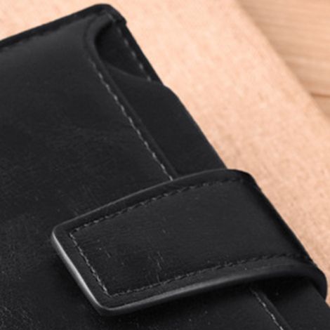 Portefeuille homme en cuir PU avec fermeture éclair, sans démagnétisation, style vintage vertical, idéal pour les voyages et le travail, noir.