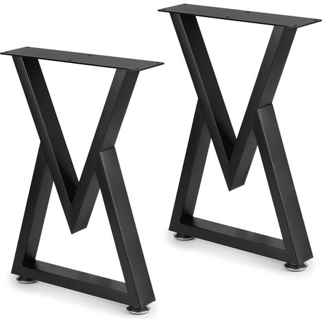 2 Pièces Pieds de Table en Métal Noir Jusqu'à 250 kg, Pieds de Table Robustes en Forme de V, Jambes de Meubles Industriel, Pied de Meuble Reglablel pour Café, Table à Manger, Bureau, Banc (1/5)