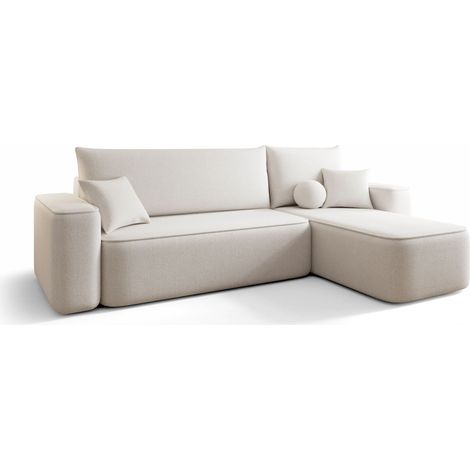 Canapé d’angle tissu convertible avec coffre intégré CENA angle droit-Blanc cassé-angle droit (1/5)
