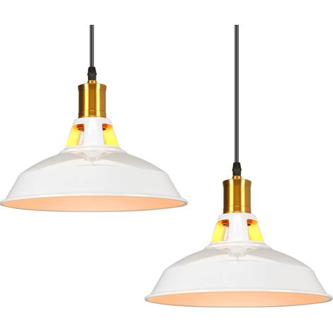 2 Pack Pendant Light Industrial Light Shade E27 Metal Hanging Lights for Bedroom Living Room Lounge Hall (White)