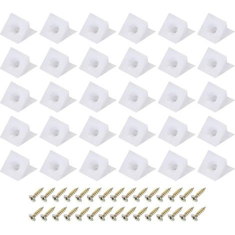 APEX 30 Stück 90°-Winkelverbinder aus Kunststoff, 14 x 15 x 10 mm, rechtwinklige Regalträger mit Schrauben für Schränke und Regale, Weiß (1/5)