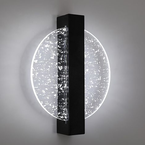 6-W-LED-Wandleuchte für den Innenbereich, runde schwarze LED-Wandleuchte in Kaltweiß (6000 K) mit Silberblatt-Akzenten, moderne LED-Wandleuchte für Flur, Wohnzimmer und Schlafzimmer