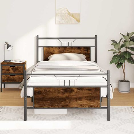 Bettgestell ohne Matratze Räuchereiche 100x190 cm Holzwerkstoff (1/5)