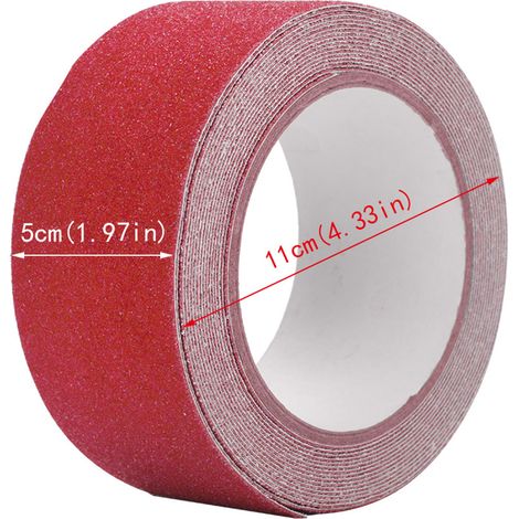 Ruban adhésif antidérapant coloré en PVC 5M5cm pour la sécurité et la décoration des escaliers (rouge) (1/5)