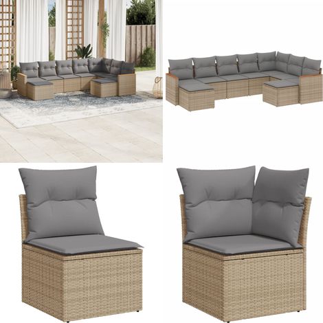 9-tlg. Garten-Sofagarnitur mit Kissen Beige Poly Rattan - Gartenmöbel - Outdoor-Lounge - Rattan Lounge Set - Gartensorte - Balkonmöbel - Home & Living (1/5)