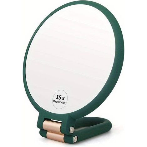 Miroir de poche avec grossissement x15 – miroir pliable double face avec poignée réglable – parfait pour le maquillage en voyage 