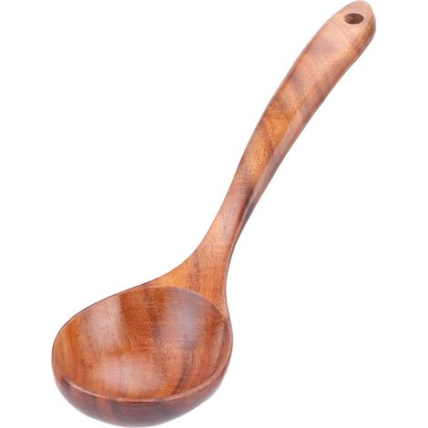 1 Louche en Bois, Teck, 25cm, Long Manche, Trou de Suspension, Cuisine, Marmite (1/5)