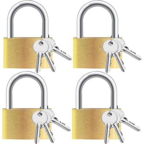Lot de 4 Cadenas en Laiton Massif - Serrures Compactes pour Armoire, Valise, Sac à Dos et Casier Universitaire - Dimensions 4 x 3 x 0,8 cm