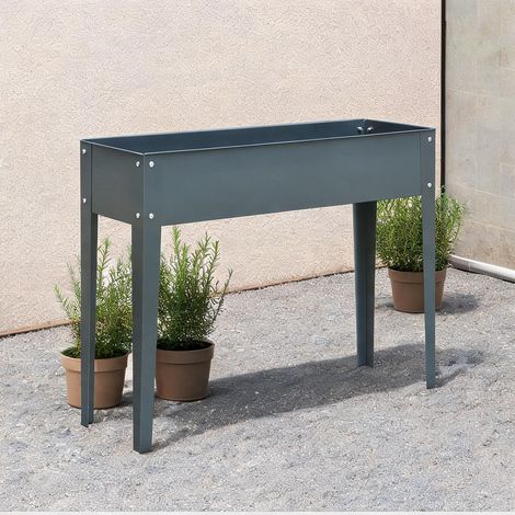Bac de jardin surélevé en métal gris doux avec trous de drainage (1/5)