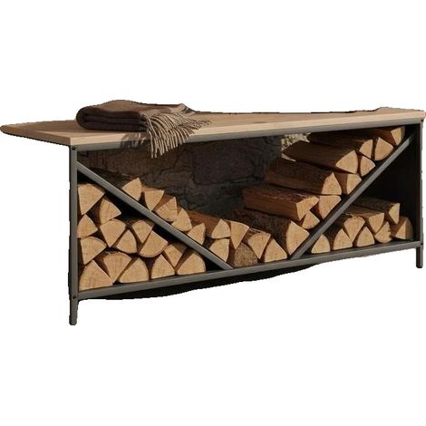 Range à bois, acier robuste, dessus en bois pour un siège supplémentaire, 100,5 x 35,5 x 40 cm-b (1/5)