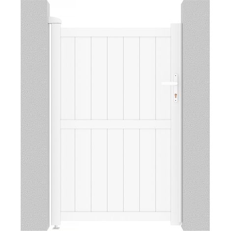 Habitat Et Jardin – Portillon aluminium plein 101.2 x 155.9 cm – Résistant aux UV et à la rouille – 1 porte avec serrure – Blanc