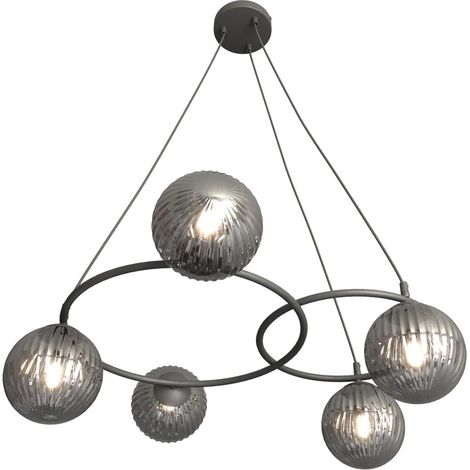 Suspension noire moderne 5xE14 globes graphite Libra (1/5)