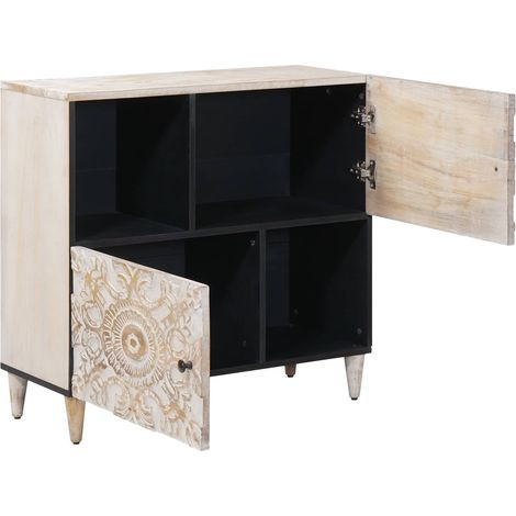 Maison La Vie - Buffet Salon Moderne - Meuble de rangement - avec porte Blanc 80 x 33,5 x 75 cm Bois de mangue massif bu2094 (1/5)