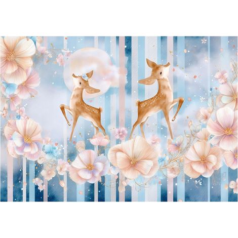 Papier peint mural biches fleurs fille intissé grand format design intérieur chambre enfant pas cher 200x140 cm (1/5)