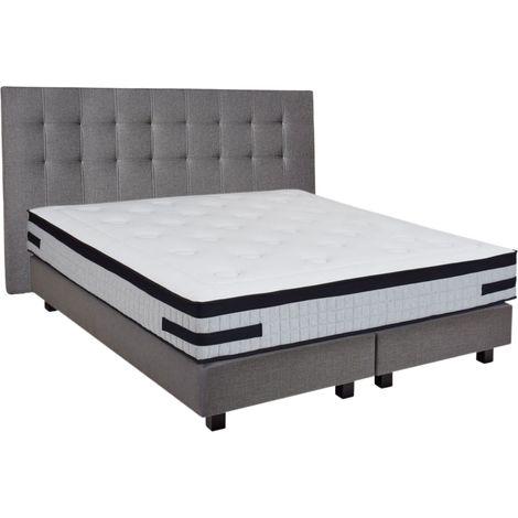 Ensemble matelas 160x200 + sommier + tête de lit gris CONFORTLUXE