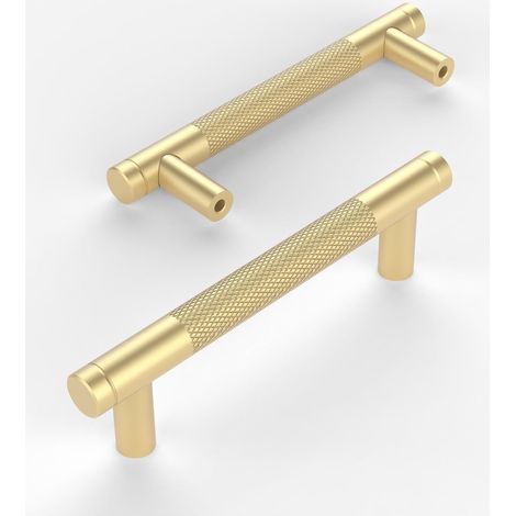 10 Stück Goldfarbene Rändelgriffe für Schränke, 96 mm Lochabstand, Aluminiumgriffe für Küchenschränke & Möbelgriffe für Schubladen (1/5)