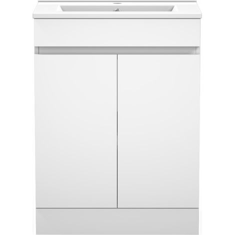 Acezanble 600mm Bathroom Vanity Units with Basin Cabinet Storage Sink Unit Floor Cabinet with 2 Doors White