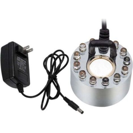 Brumisateur ultrasonique avec 12 LED colorées (20 mm), machine à brouillard 24 V pour fontaines et bassins, brumisateur ultrasonique pour aquariums de rocaille (avec adaptateur), pulvérisateur (1/4)