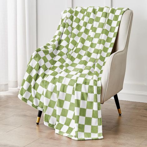 CCYKXA Green plaid blanket, ultra-soft plaid fleece blanket for sofa, bed, and travel, luxury throw for all seasons, 127 x 152.4 cm, green (1/5)