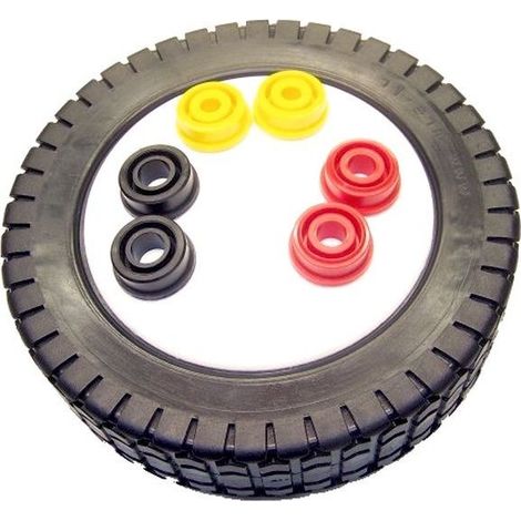 Roue plastique 150 mm – Durable et légère – Livrée avec enjoliveur et 4 jeux de bagues de réduction – Pour tondeuses universelles – (1/3)