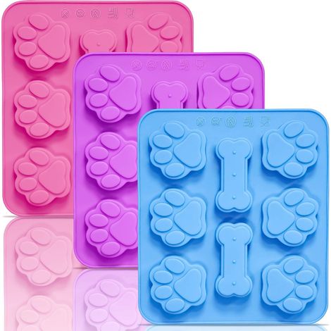 Lot de 3 moules en silicone 2 en 1 en forme de patte et d'os pour chien - Plateaux antiadhésifs réutilisables pour friandises, chocolats et pâtisseries maison. (1/5)