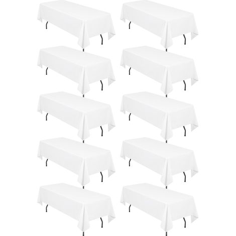 Confezione da 10 tovaglie rettangolari, 153x260 cm, tovaglia in poliestere bianco per tavoli rettangolari da 6 piedi, antimacchia e antipiega per matrimoni, ristoranti, feste, banchetti (1/5)