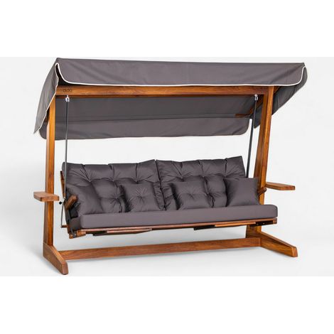 Gartenschaukel aus Holz mit Sonnendach Luna Deluxe - Anthrazit (1/5)