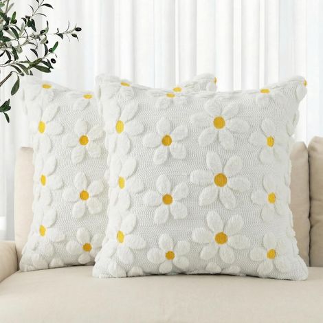 Fundas de almohada de color blanco roto con estampado de margaritas para primavera/verano (juego de 2, 45 x 45 cm): adornos florales de estilo rústico para la temporada, perfectos para tu sofá. (1/5)