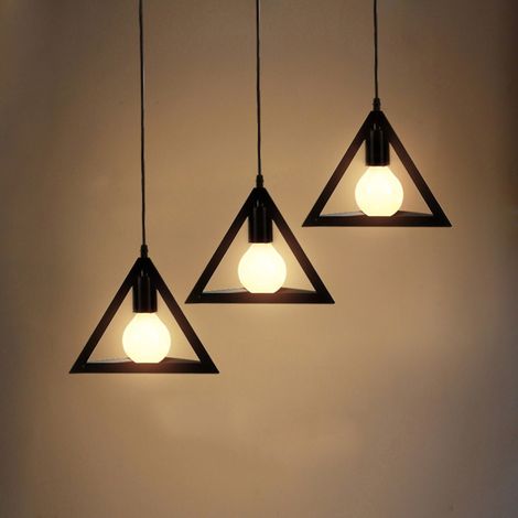 Suspension rétro, abat-jour noir, luminaire moderne cubique en métal, suspension industrielle, plafonnier pour salon, chambre, salle à manger, cuisine, triangle à une tête