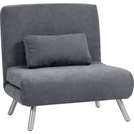 Poltrona trasformabile, 1 posto, poltrona/letto 3 in 1 click-clack con schienale regolabile, cuscino, seduta ampia, grigio scuro