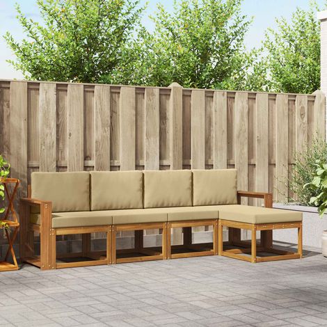 Outdoor-Sofagarnitur 5 pcs Natur und Beige Massivholz Akazie (1/5)
