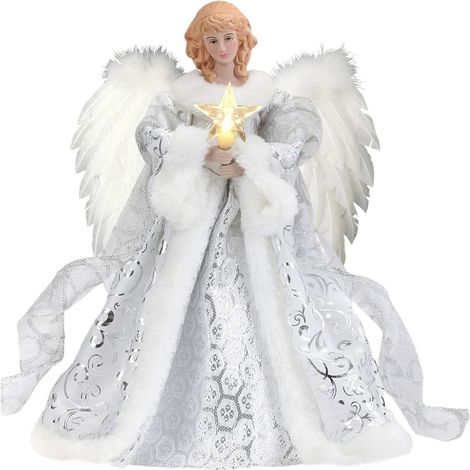 Adorno navideño en forma de estrella con una muñeca ángel dorada. (1/5)