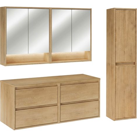 Conjunto mueble bajo lavabo 120cm columna y armarios espejo Edmé Bois (1/4)