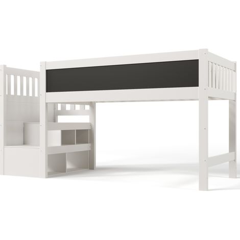 Letto a soppalco per bambini 90 x 200 cm bianco con lavagna e vano contenitore MODENUIT (1/5)