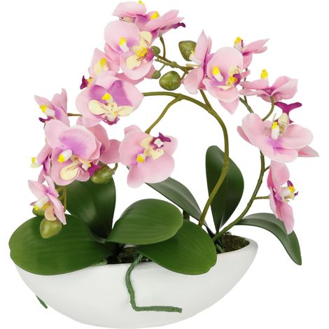 Orchidée artificielle dans un bol - 27 cm - Orchidée artificielle phalaenopsis avec pot - Décoration de mariage - Papillon Phalaenopsis - Fleur décorative en soie - Arrangements floraux - Rose (1/5)