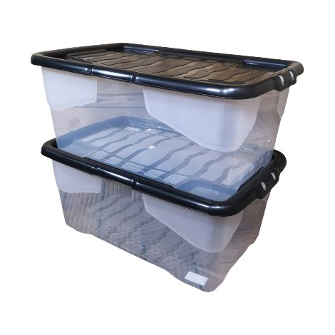 2 x 42L Clear Storage Box with Black Lid, Stackable and Nestable Design Storage Solution (1/5)