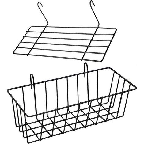 1 ensemble de 2 paniers muraux grillagés en fil métallique, étagères droites, organisateurs muraux (noir) (1/5)