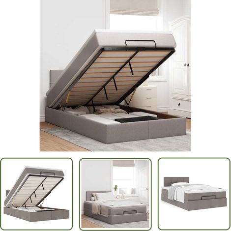Cadre de lit - VidaXL Cadre de lit ottoman avec matelas taupe 120x190 cm tissu - Matelas à ressorts ensachés (1/5)