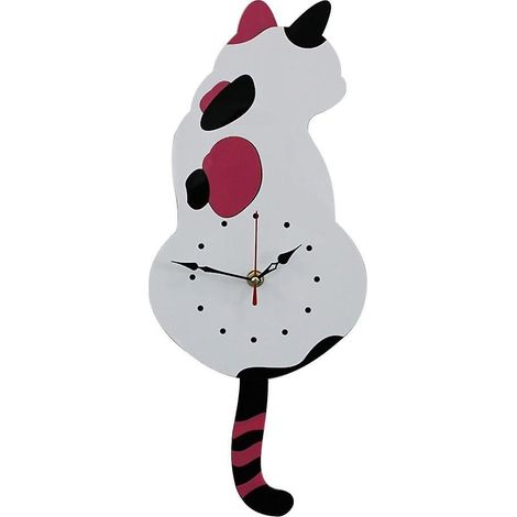 Horloge murale chat moderne en acrylique, décoration intérieure, sans cadre, silencieuse (blanche) (1/4)