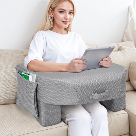 Coussin de Lecture Velours, Coussin Ergonomique Réglable pour Bras/Épaules Pour Lit/Canapé/Bureau, Mousse Mémoire Respirante, Portable avec Poignée, Jeux/Travail/Lecture/Tricoter (Gris foncé) (1/4)